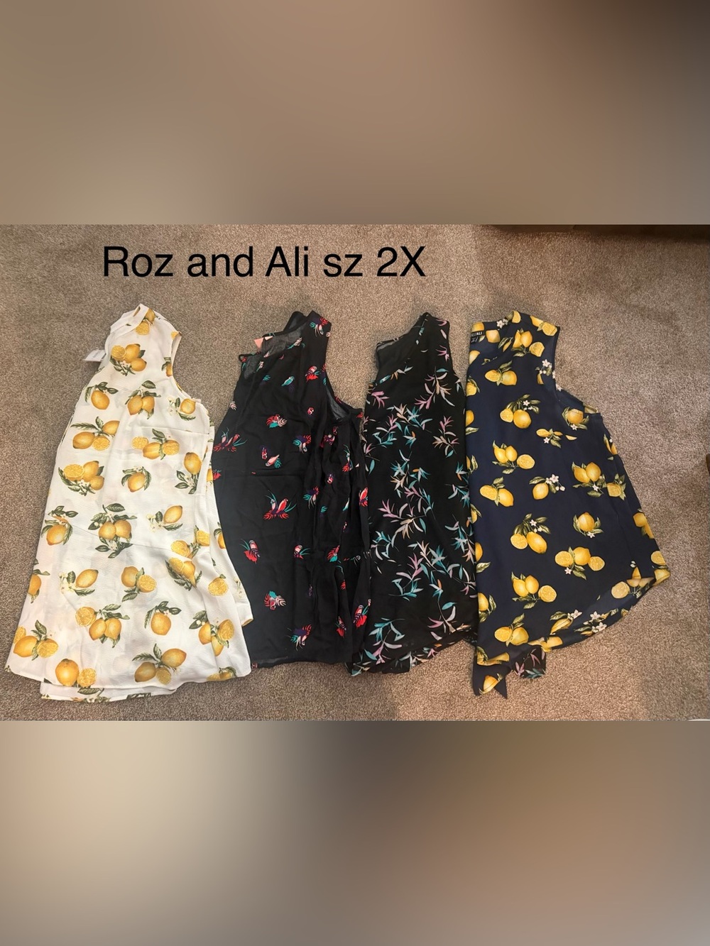 Women’s Black Floral Print Sleeveless Top -roz and Ali Sz 2x